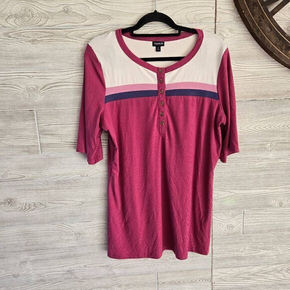 Torrid Ribbed Colorblock Henley Elbow Length Sleeve Womens SZ 2 18/20 - Picture 2 of 5